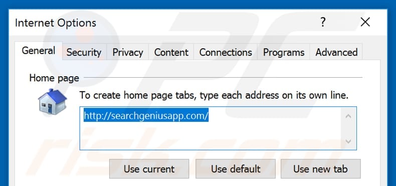 Removing searchgeniusapp.com from Internet Explorer homepage