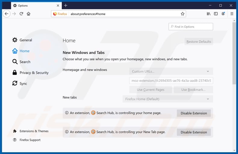 Removing search.hgetsearchhub.com from Mozilla Firefox homepage