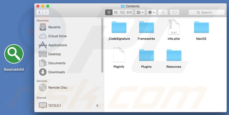 installation folder of the SourceAdd adware