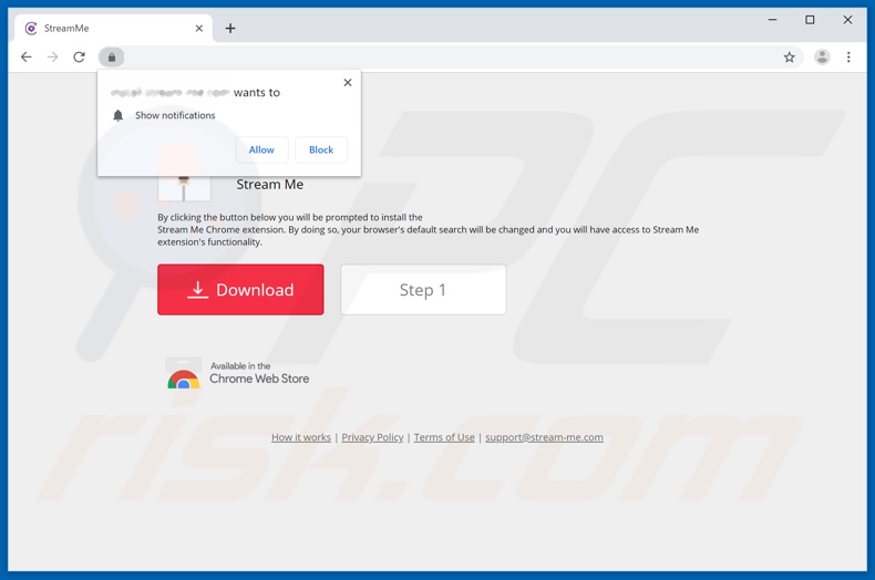 Website used to promote StreamMe browser hijacker
