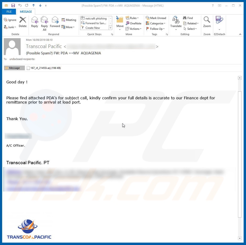 Transcoal Pacific Email Virus