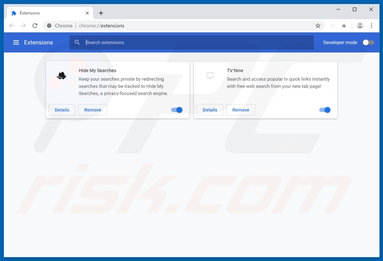 Removing search.tvnowapptab.com related Google Chrome extensions