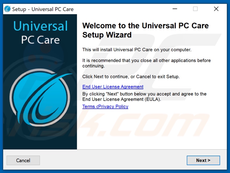 Universal PC Care installation setup