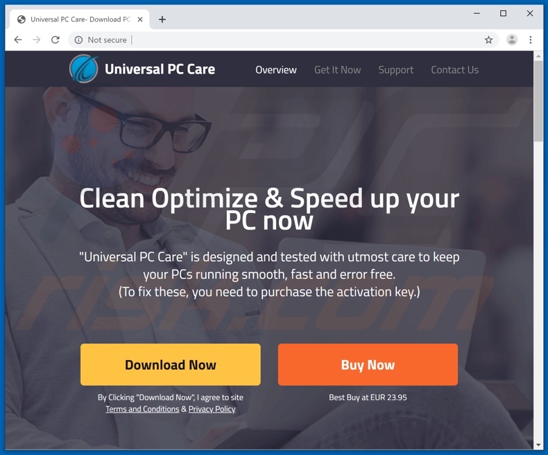 Website promoting Universal PC Care