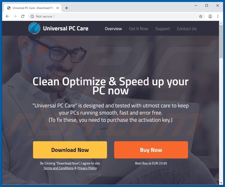 Website promoting Universal PC Care