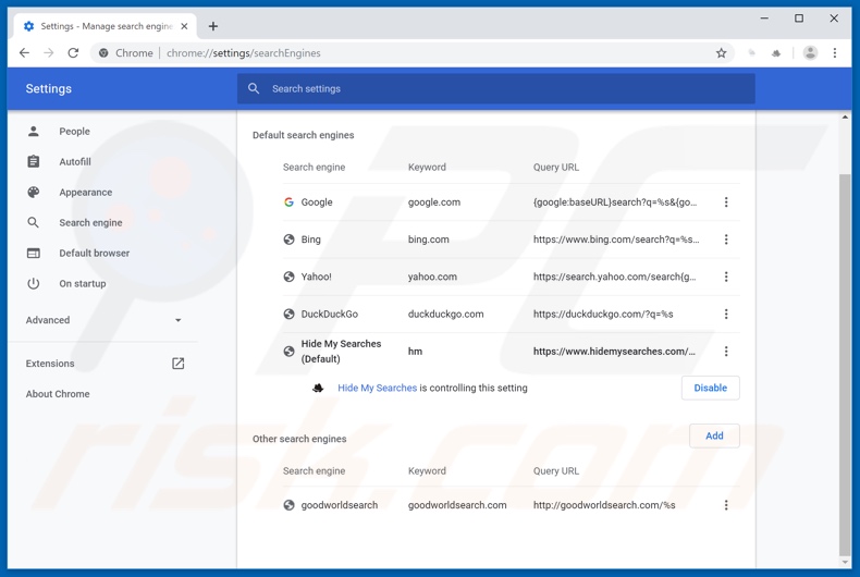 Removing search.weatherforecastnow.net from Google Chrome default search engine