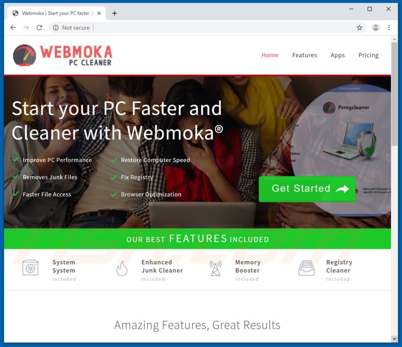 Webmoka PC Cleaner downlaod page