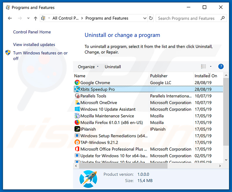 Xbits Speedup Pro adware uninstall via Control Panel