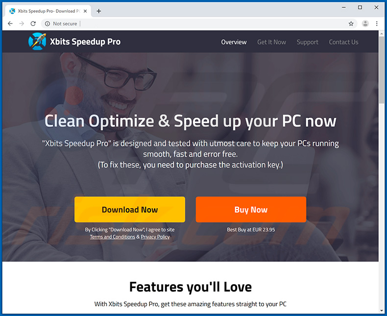 Website promoting Xbits Speedup Pro unwanted app