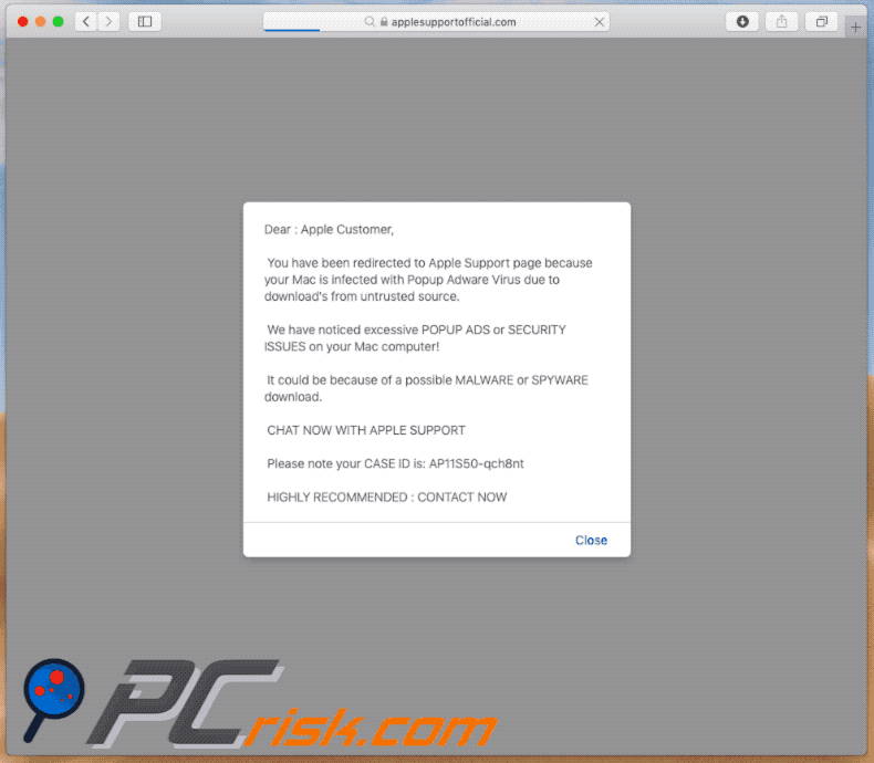appearance of the You have been redirected to Apple Support page technical support scam in gif
