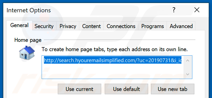 Removing search.hyouremailsimplified.com from Internet Explorer homepage