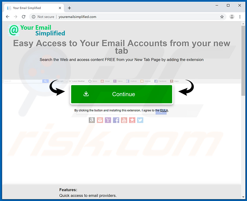 Website used to promote Your Email Simplified browser hijacker