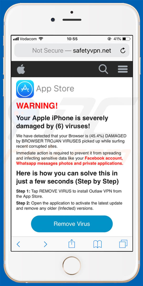 Your Apple iPhone Is Severely Damaged pop-up scam in iPhone