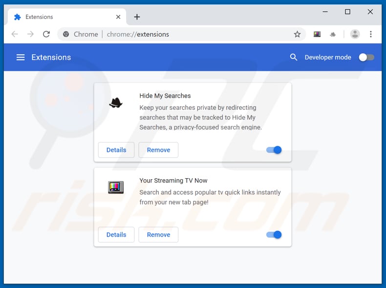 Removing search.hyourstreamingtvnow2.com related Google Chrome extensions
