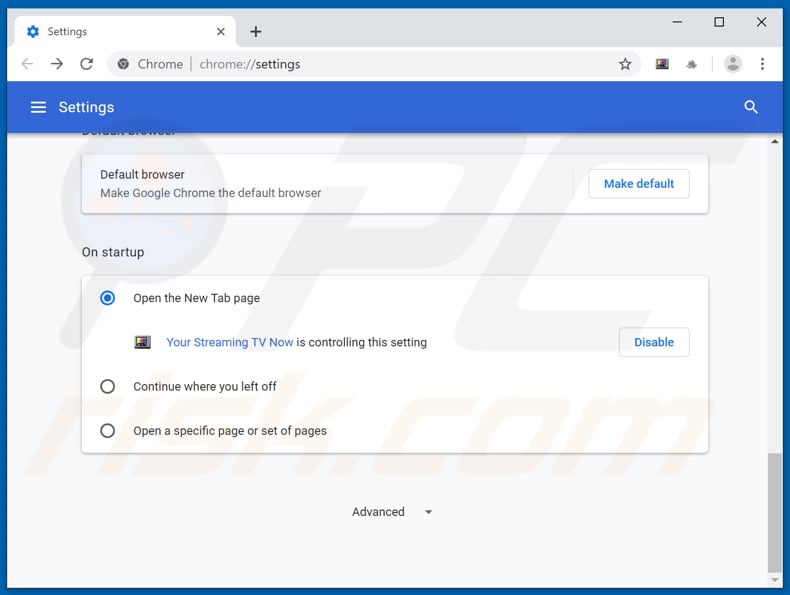 Removing search.hyourstreamingtvnow2.com from Google Chrome homepage