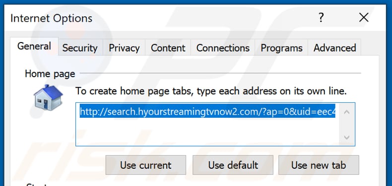 Removing search.hyourstreamingtvnow2.com from Internet Explorer homepage