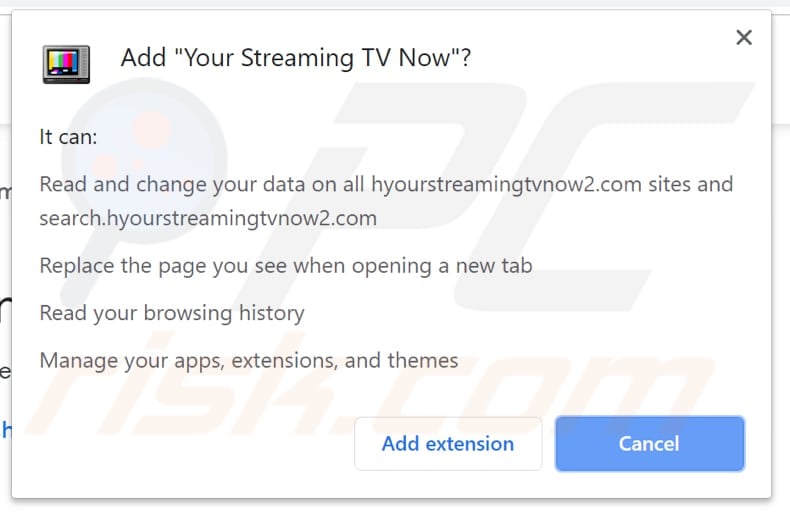 Your Streaming TV Now download site asks for permissions