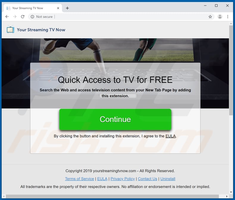 Website used to promote Your Streaming TV Now browser hijacker