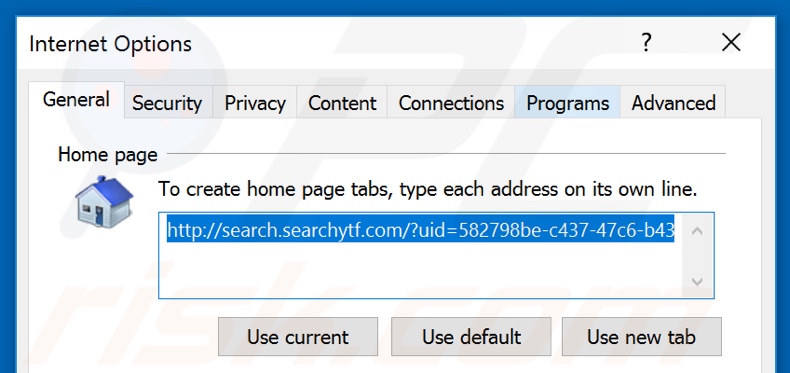 Removing search.searchytf.com from Internet Explorer homepage