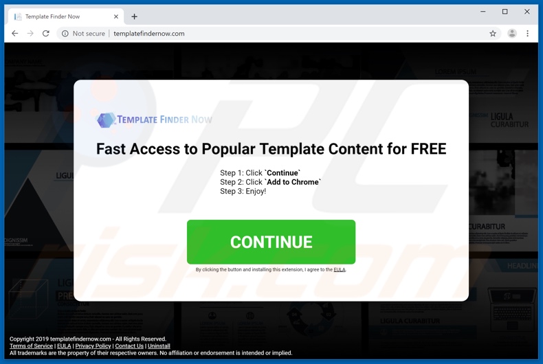Website used to promote Your Template Finder browser hijacker