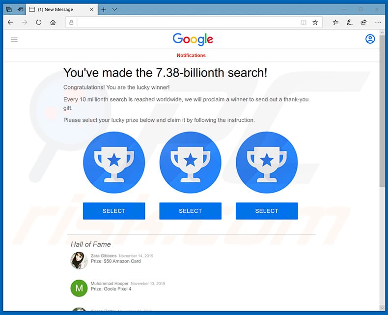 You've made the 7.38-billionth search! scam