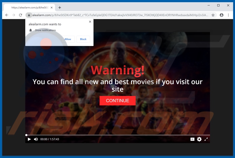 aleailarm[.]com pop-up redirects