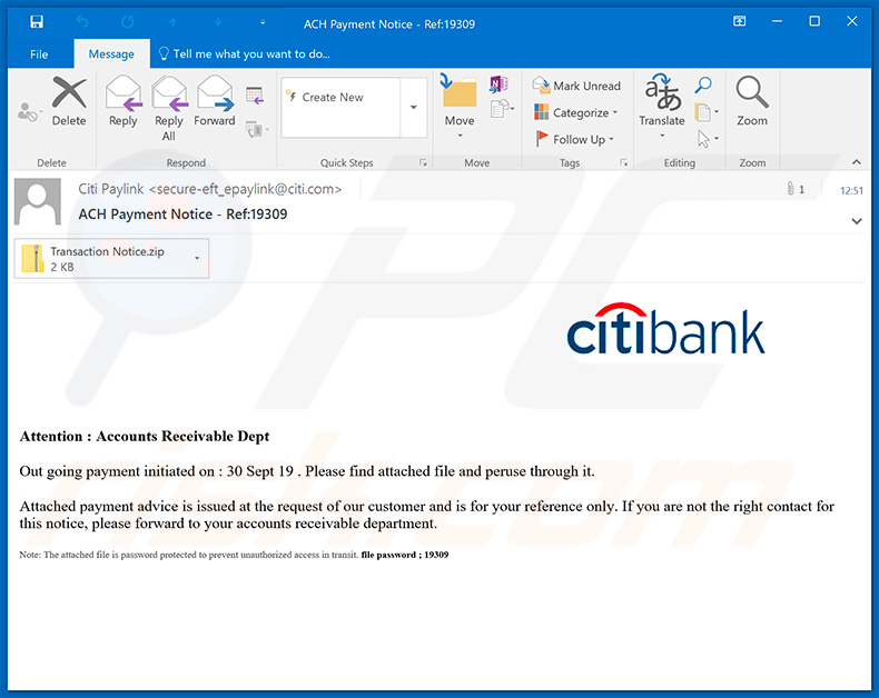 CitiBank email spam campaign distributing RemcosRAT