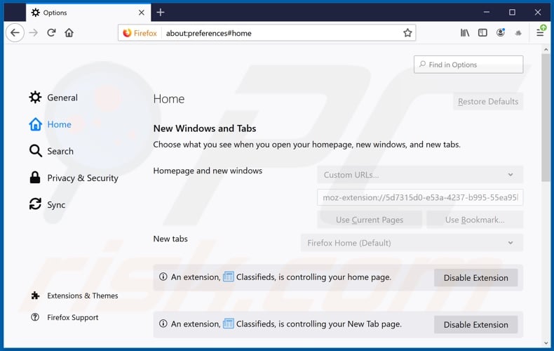Removing search.hclassifiedslist1.com from Mozilla Firefox homepage