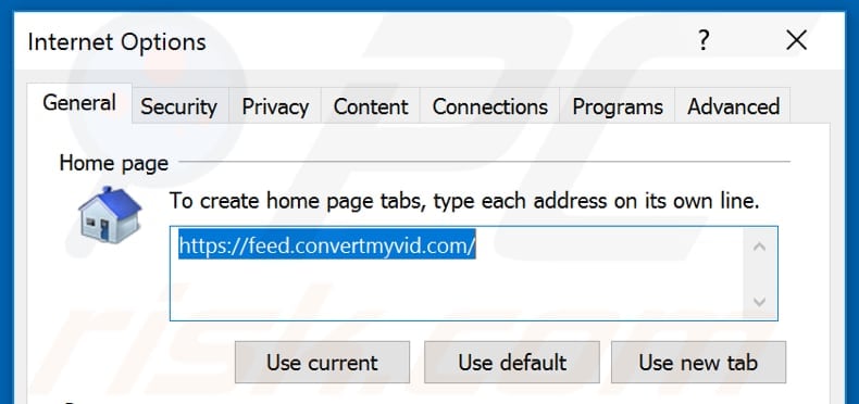 Removing feed.convertmyvid.com from Internet Explorer homepage