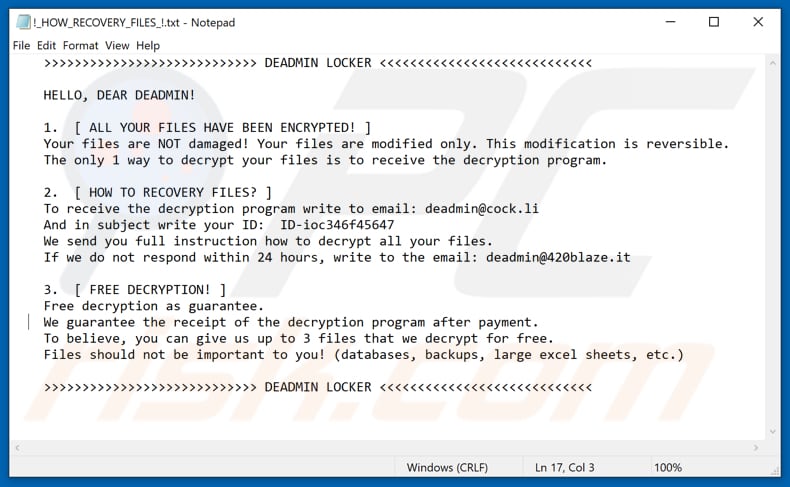 DEADMIN LOCKER decrypt instructions