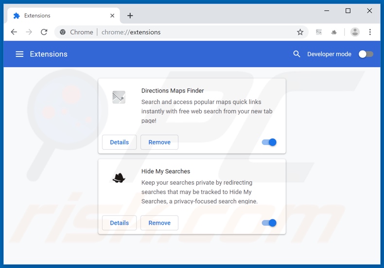 Removing search.directionsmapsfindertab.com related Google Chrome extensions