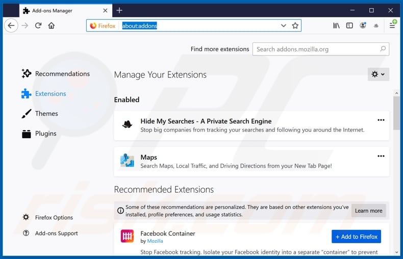 Removing search.directionsmapsfindertab.com related Mozilla Firefox extensions