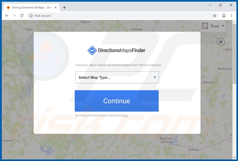 Website used to promote Directions Maps Finder browser hijacker
