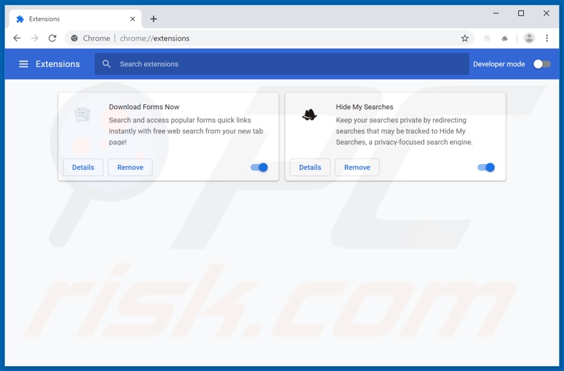 Removing search.easyformsnowtab.com related Google Chrome extensions