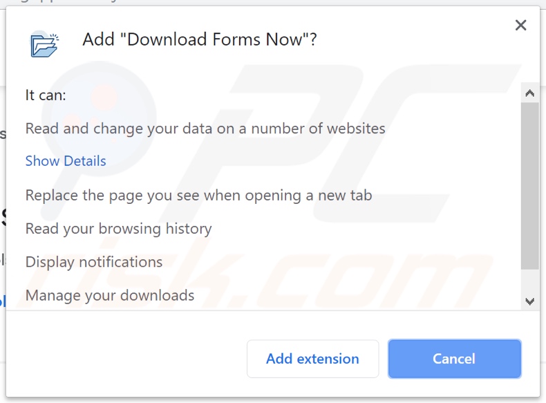 Download Forms Now asking for permissions