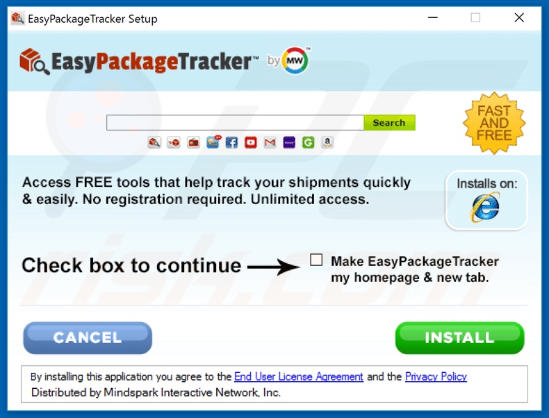 Official EasyPackageTracker browser hijacker installation setup