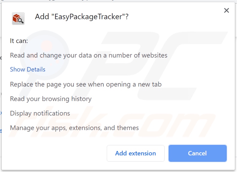 EasyPackageTracker asking for permissions