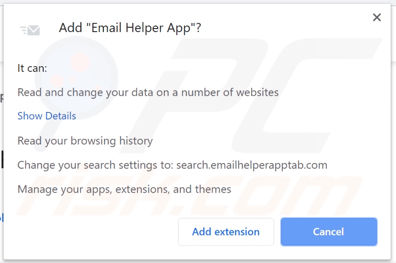 Email Helper App asking for permissions