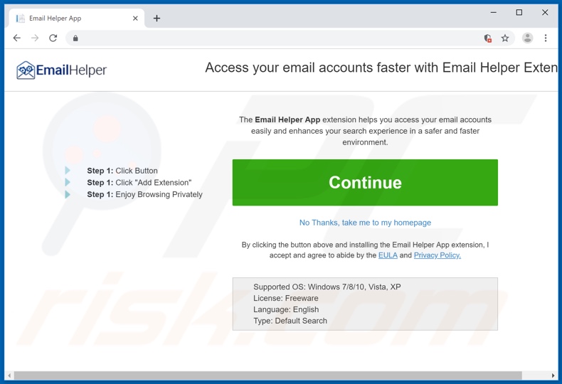 Website used to promote Email Helper App browser hijacker