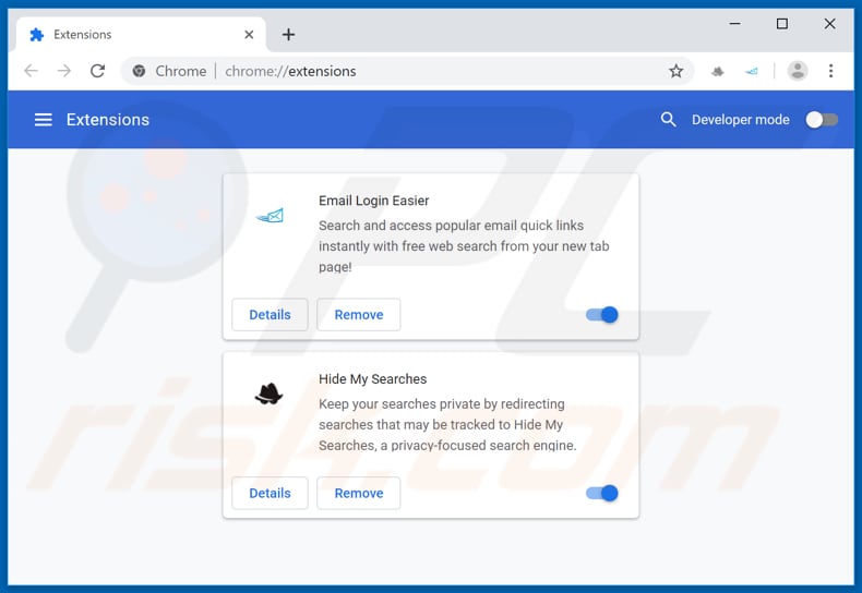 Removing search.logineasiertab.com related Google Chrome extensions