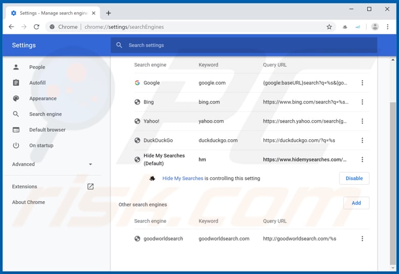 Removing search.logineasiertab.com from Google Chrome default search engine