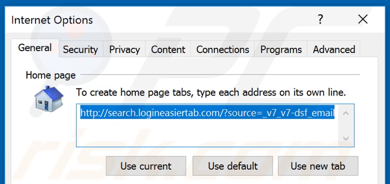 Removing search.logineasiertab.com from Internet Explorer homepage