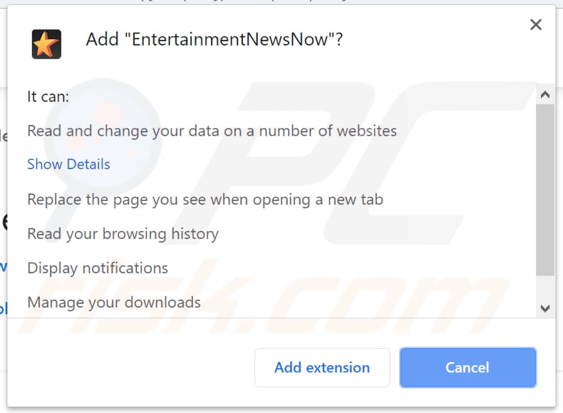 EntertainmentNewsNow asking for a permission to access data
