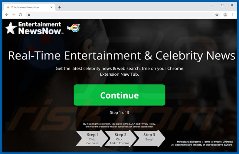 Website used to promote EntertainmentNewsNow browser hijacker