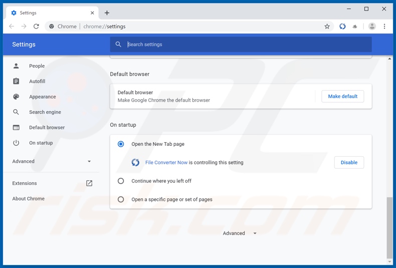 Removing search.fileconverternowtab.com from Google Chrome homepage
