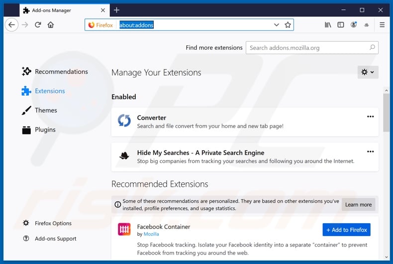 Removing search.fileconverternowtab.com related Mozilla Firefox extensions