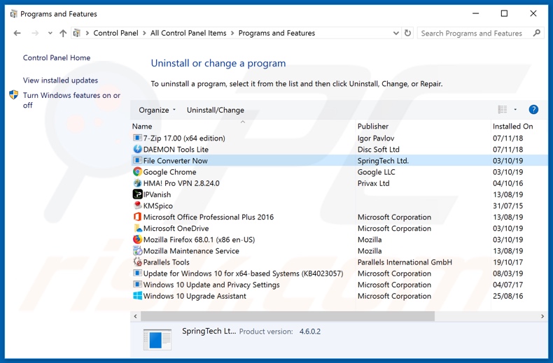 search.fileconverternowtab.com browser hijacker uninstall via Control Panel