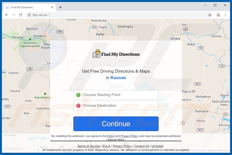 Website used to promote Find My Directions browser hijacker
