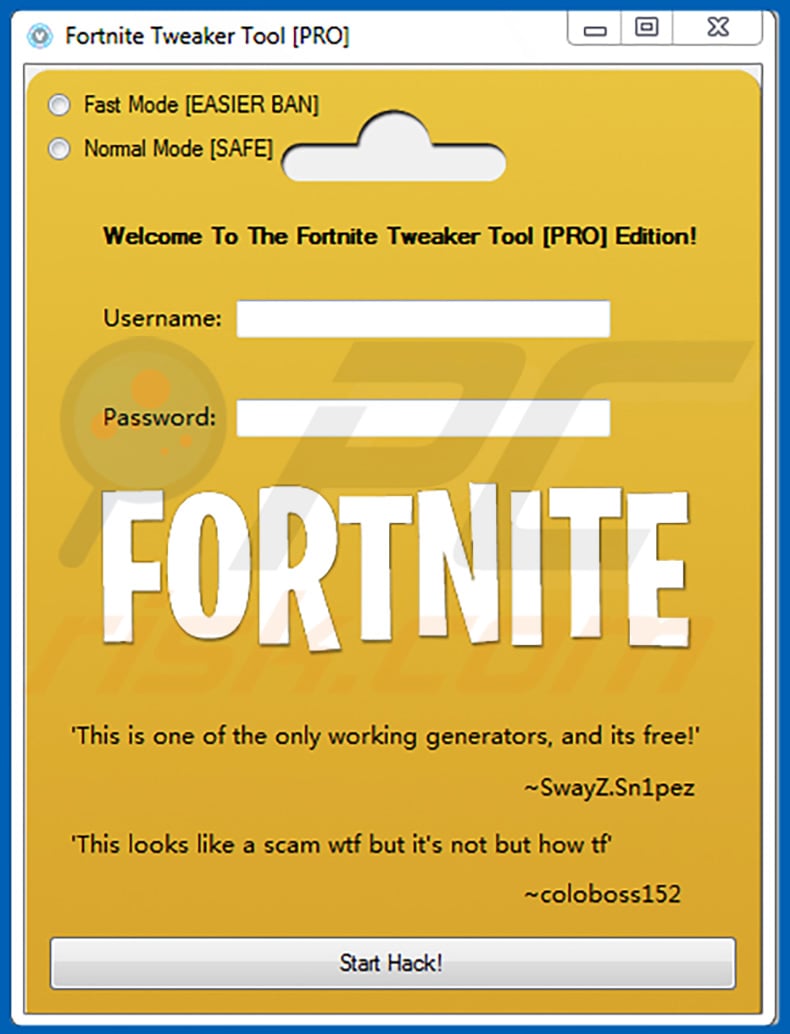 Fortnite virus phishing variant