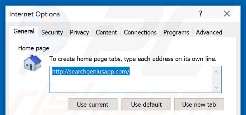 Removing searchgeniusapp.com from Internet Explorer homepage
